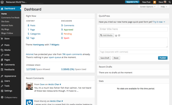  WordPress dashboard