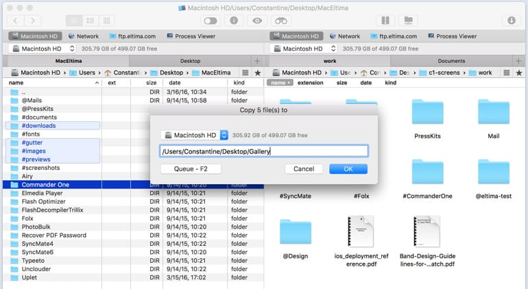 Commander One file manager copy function