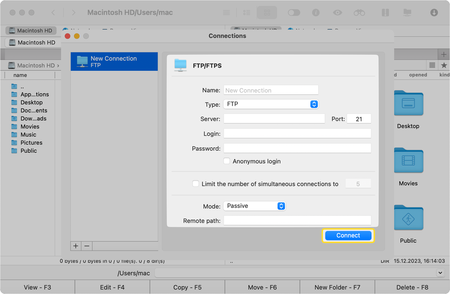 FTP/FTPS Connections in Commander One