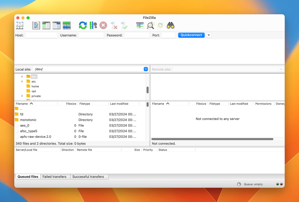 FileZilla utility is launched