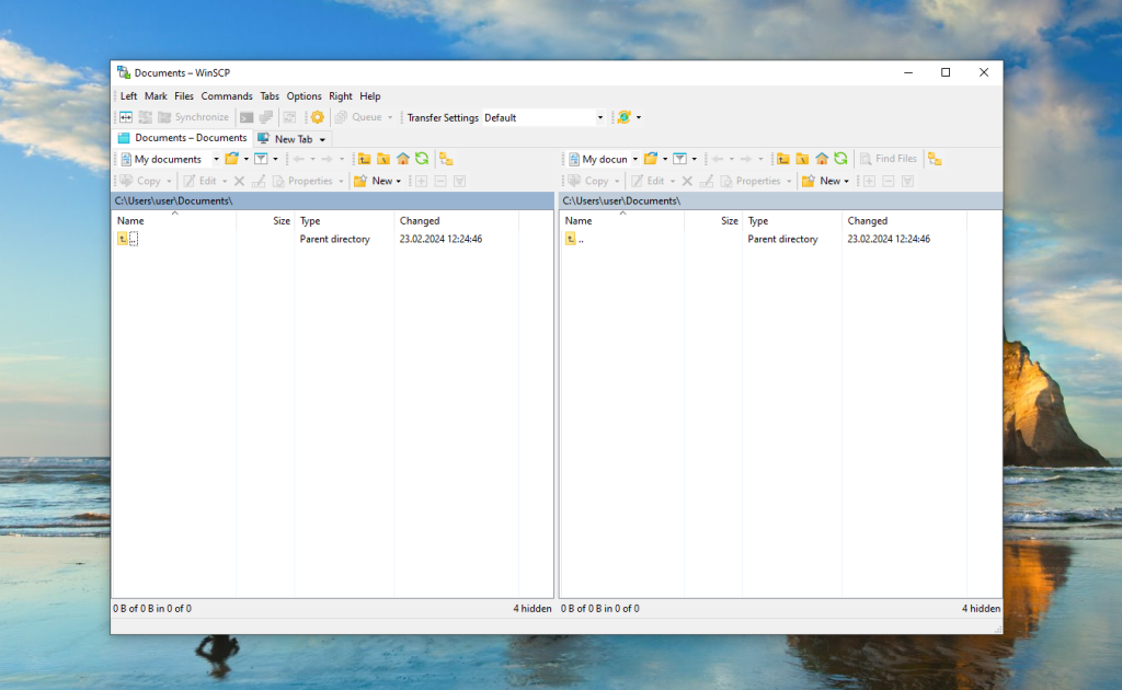 The WinSCP utility and its two-panels interface is demonstrated