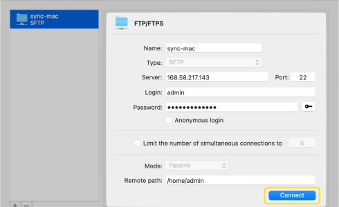 FTP/FTPS connection example