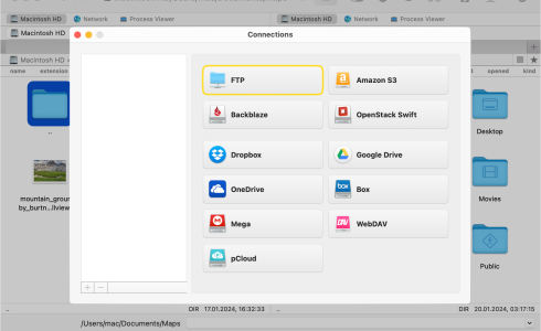 Commander One - Connections - FTP is emphasized