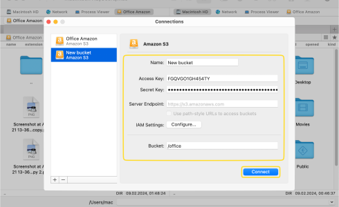 Amazon S3 Connection - login details