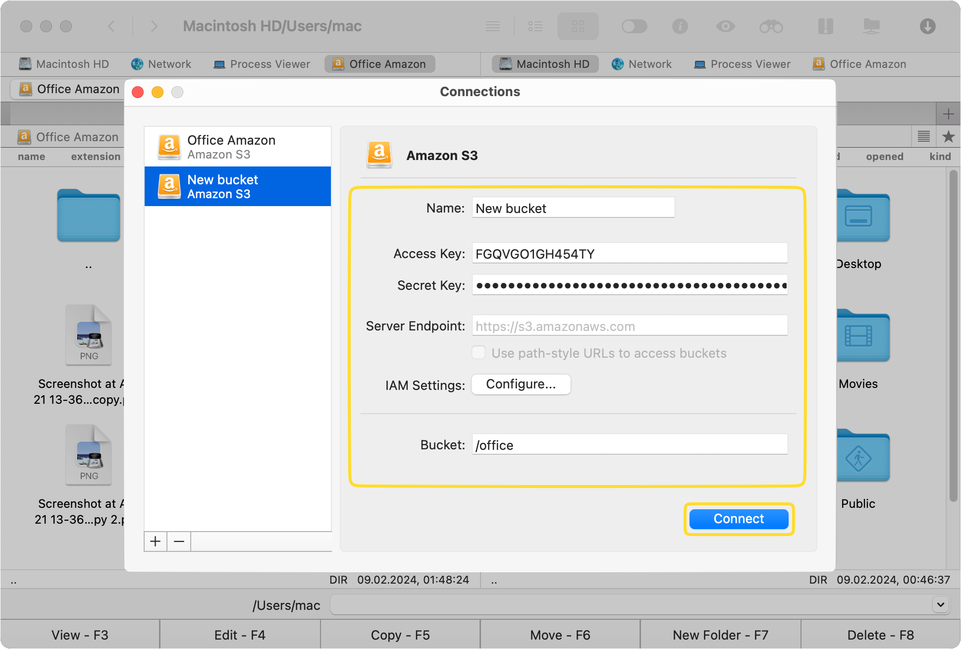 Amazon S3 Connection - login details