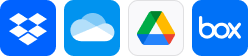 Dropbox, OneDrive, Google Drive and Box logos