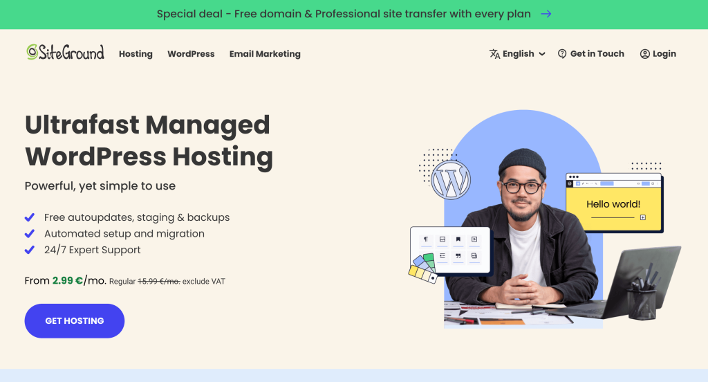 The page of the SiteGround website dedicated to the managed WordPress hosting