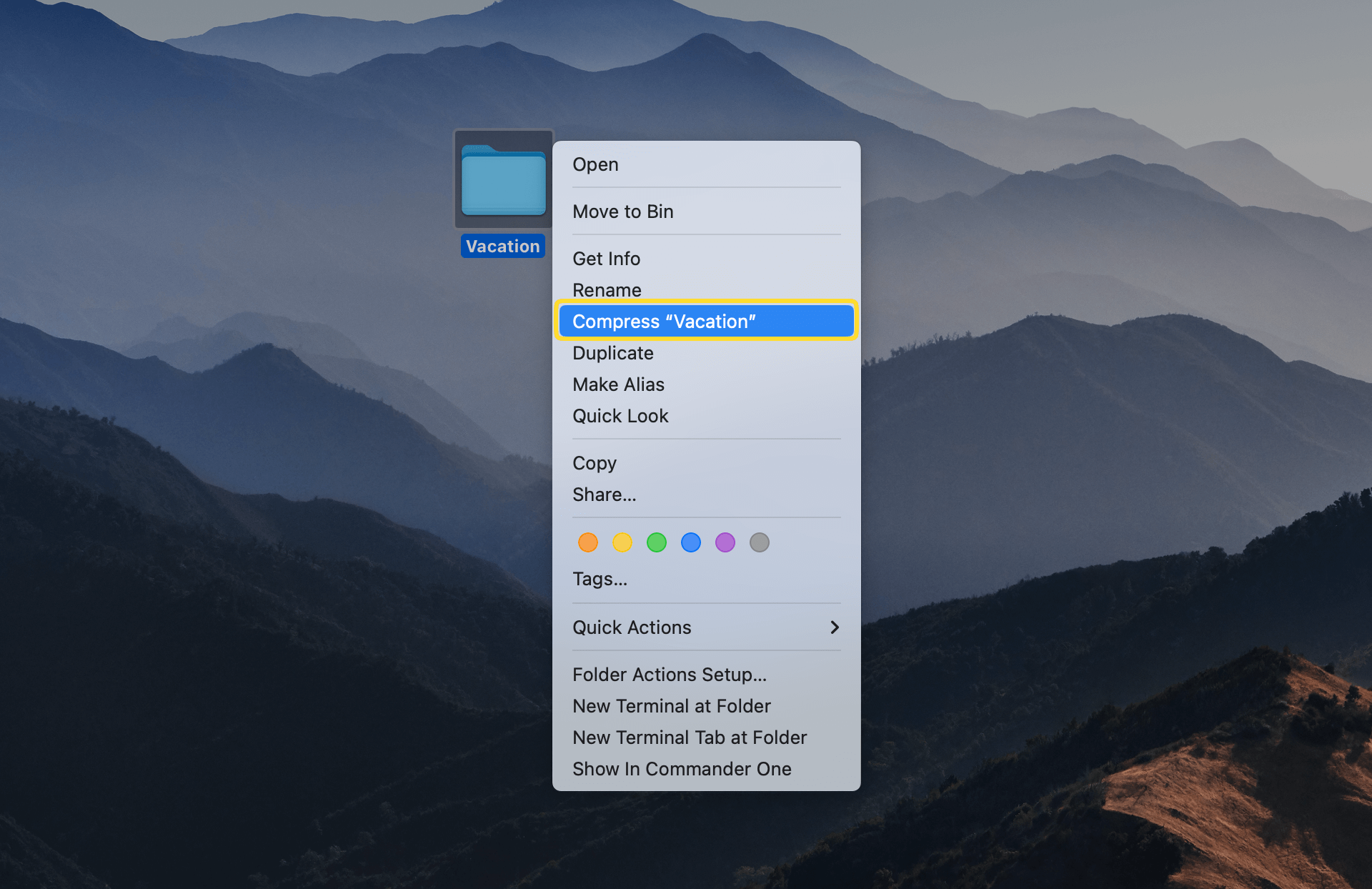 Context menu on macOS