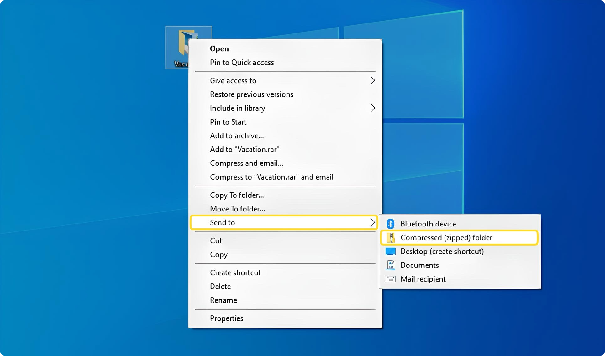 Context menu on Windows