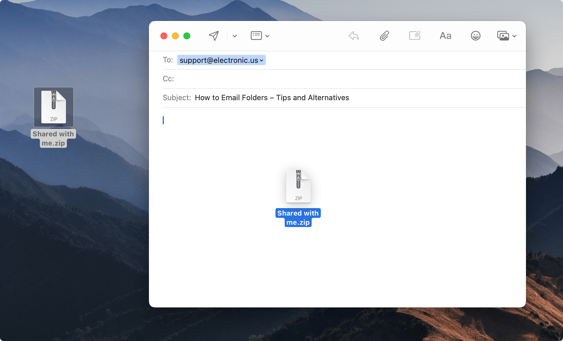 The compressed folder is added as an attachment to an email.