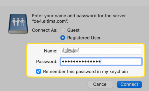 Username and password fields are shown