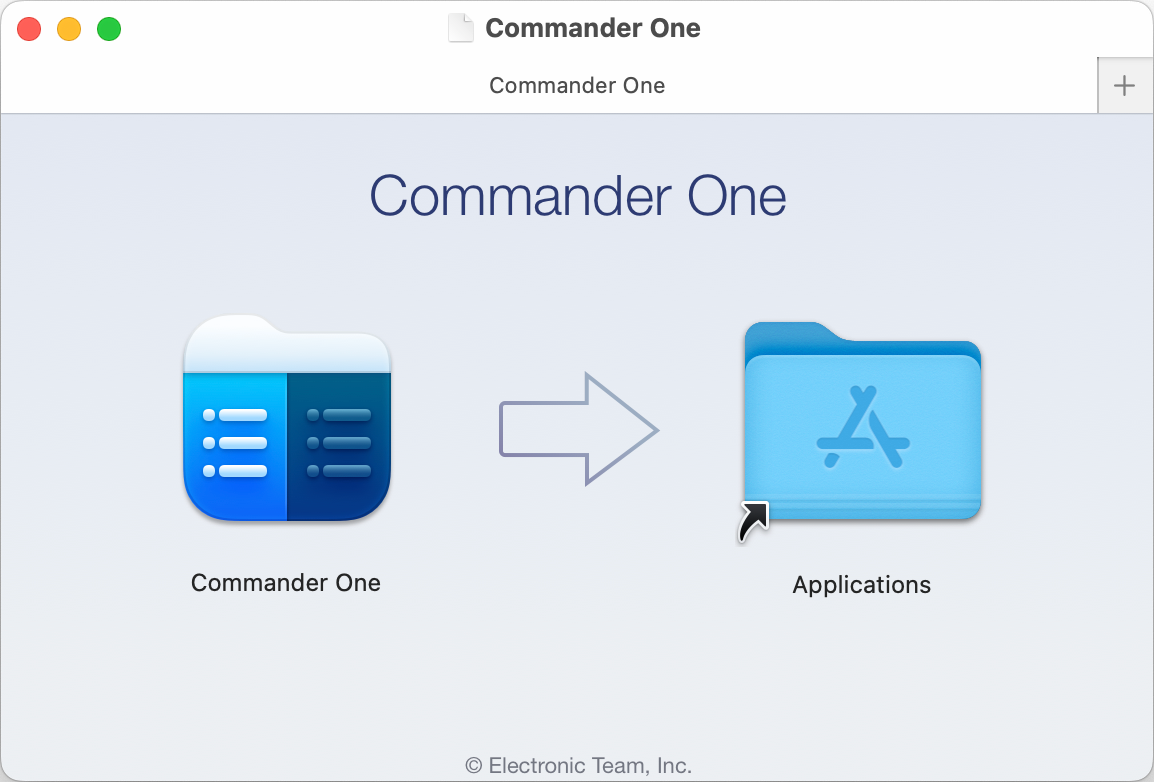 The Commander One app's logo and the Applications folder are depicted
