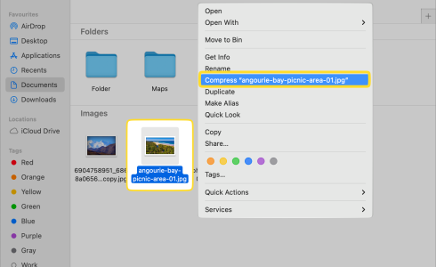 The "Compress" inbuilt  macOS option is shown