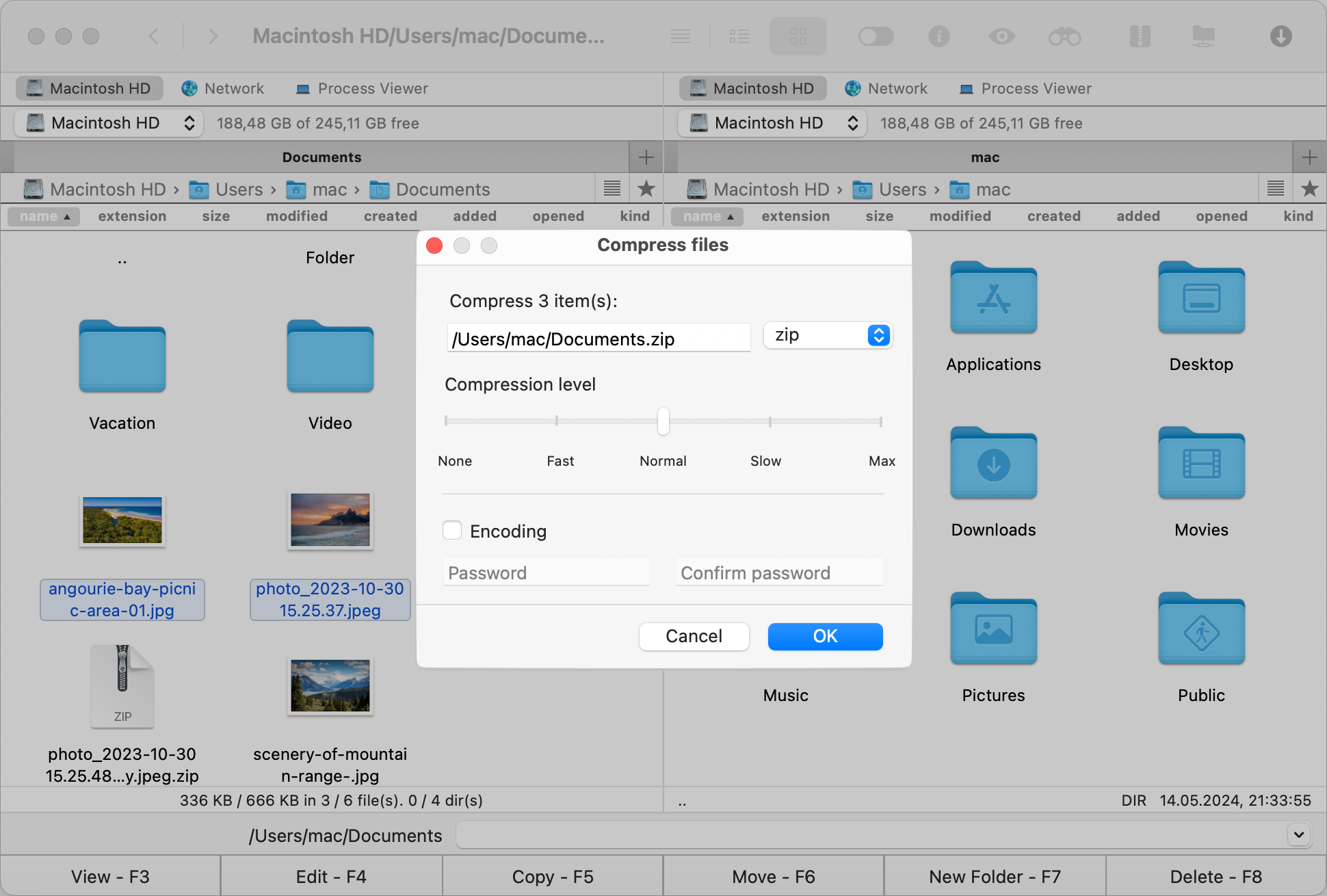 The "Compress files" pop-up window is demonstrated