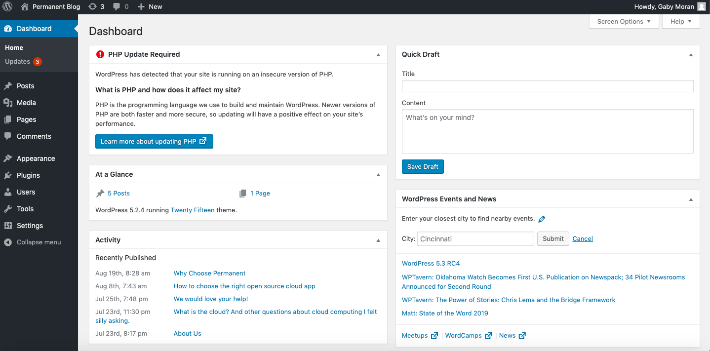 WordPress Dashboard