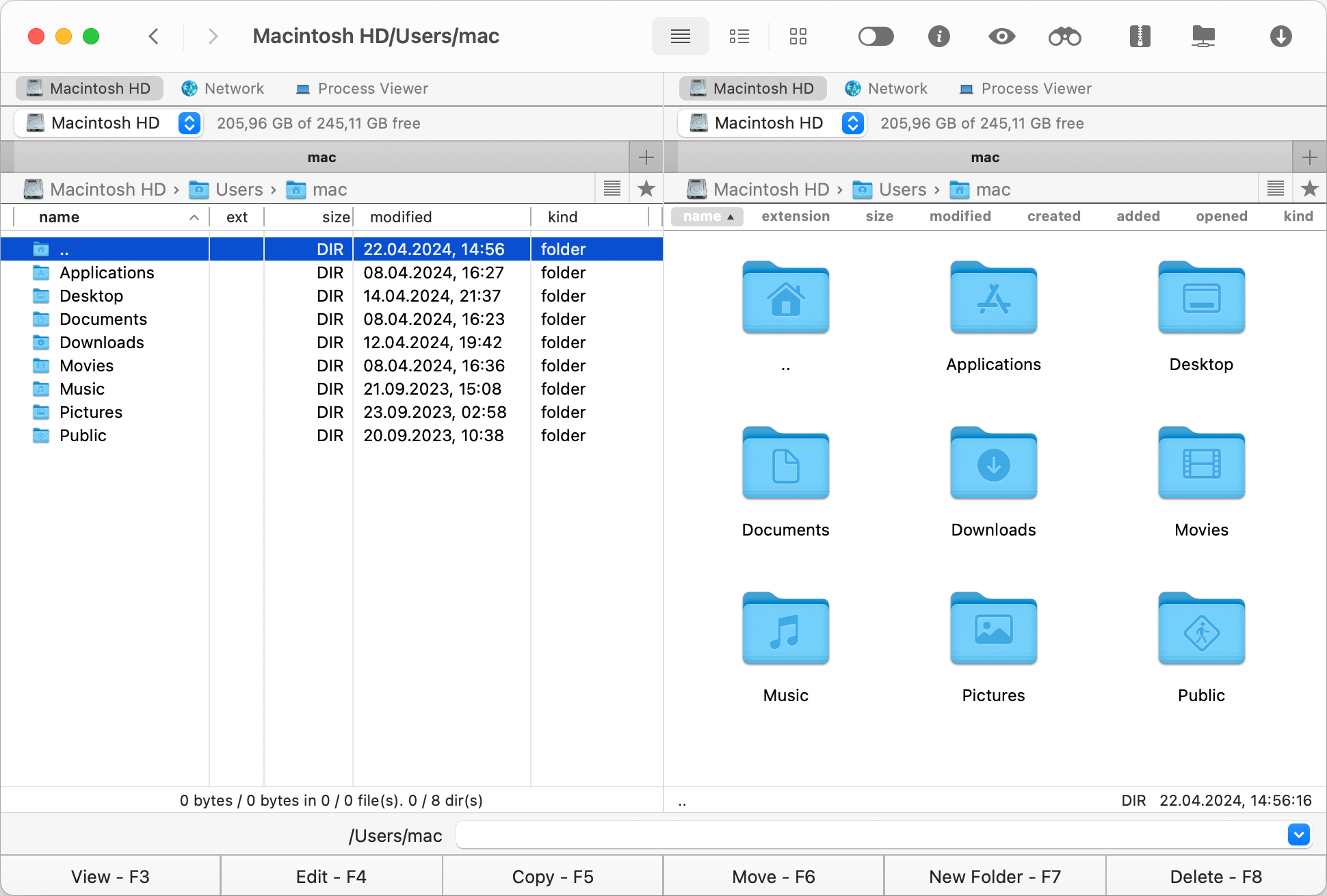 The Commander One window on macOS