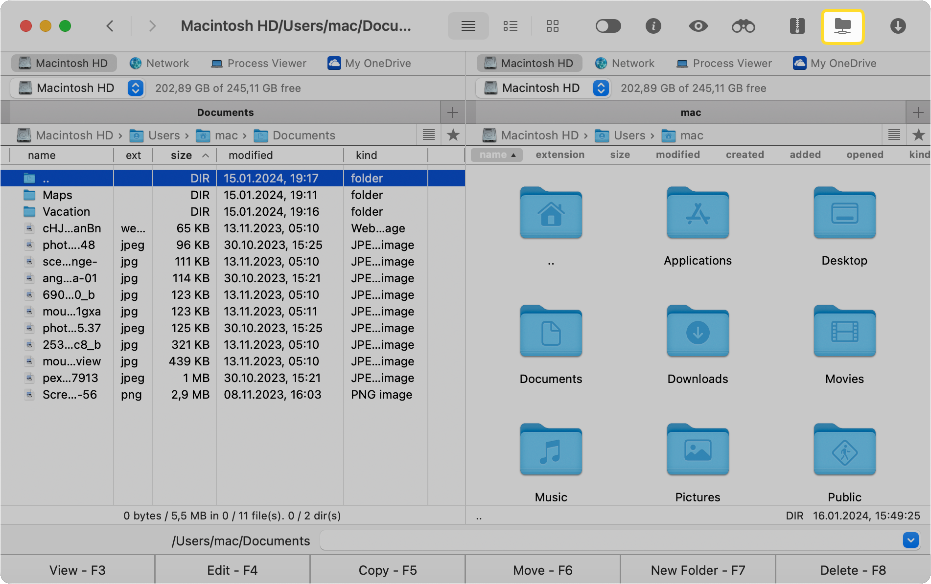 Connection manager in Commander One on macOS