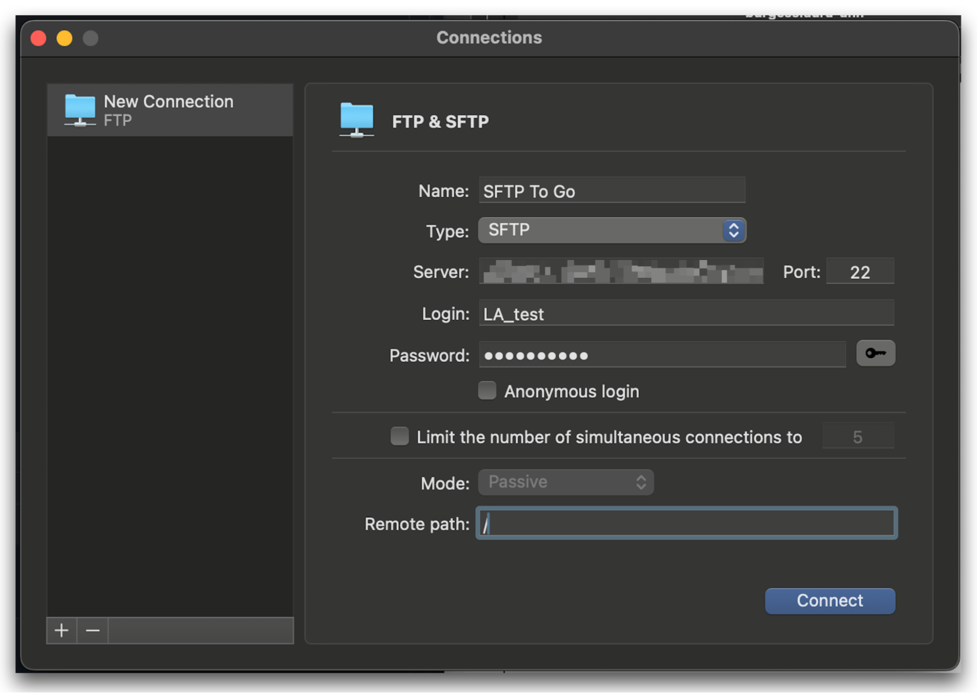 Connect via Commander One.
