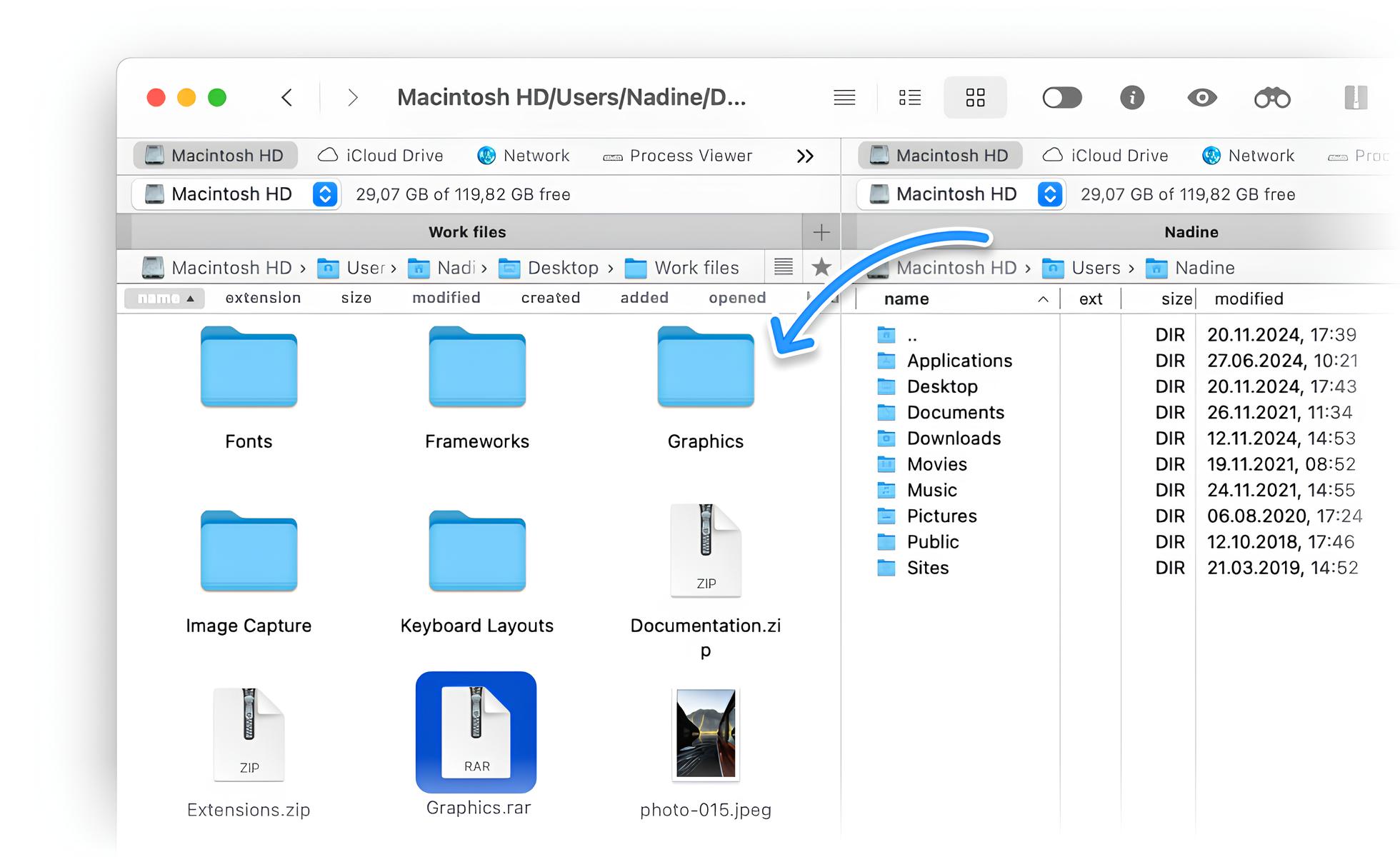 The extracted files will be in the same folder as the archive